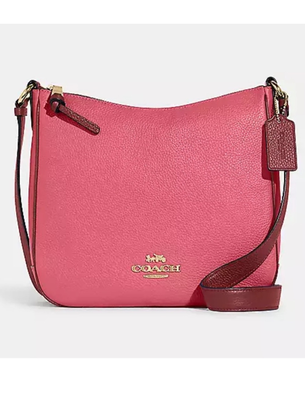 COACH Watermelon Pink Colorblock Pebble Leather Ellie File Bag Crossbody Purse